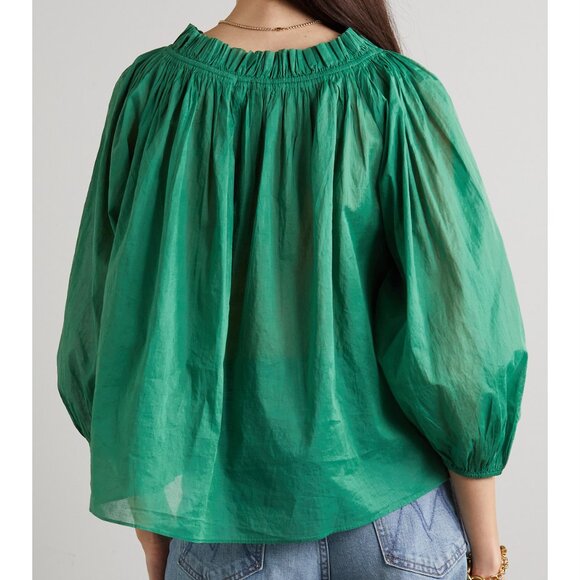 SzM “The Great" Green Puff Sleeve Prim Top  - EUC - Picture 1 of 6